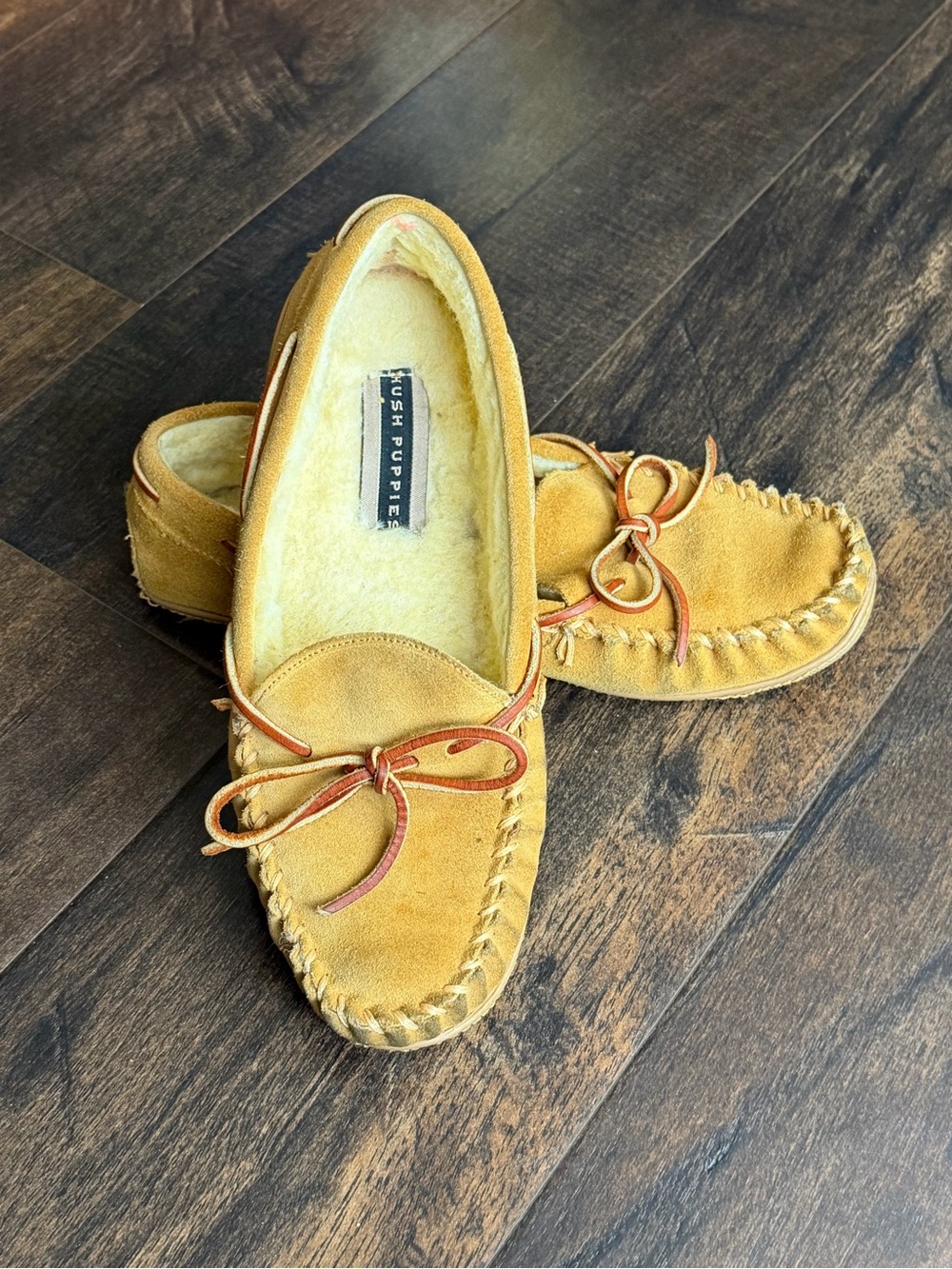 Hush Puppies Women’s Mustard Suede Moccasin Slippers